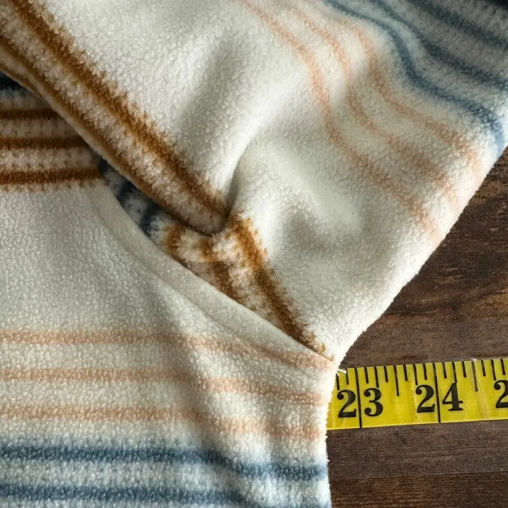 O Neill Polar Fleece Hoodie Jacket XL Cream Striped Half Zip Pocket Gorpcore - Picture 3 of 9